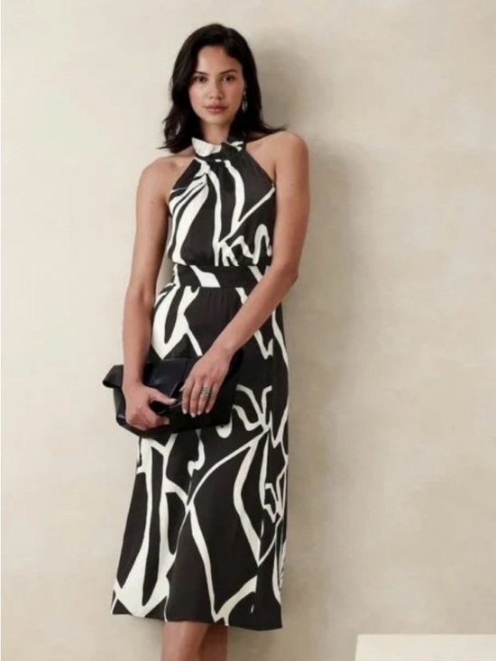 Banana Republic Dresses & Skirts - Banana Republic Dress Maxi Neck Tie Black And White Size 10